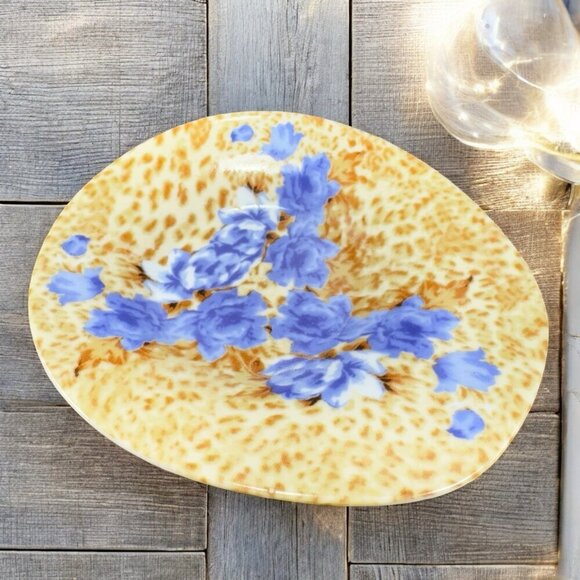 World Of Porcelain By HOM Dish Trinket Plate Spoon Rest Holder Blue Flowers VTG - Picture 1 of 11